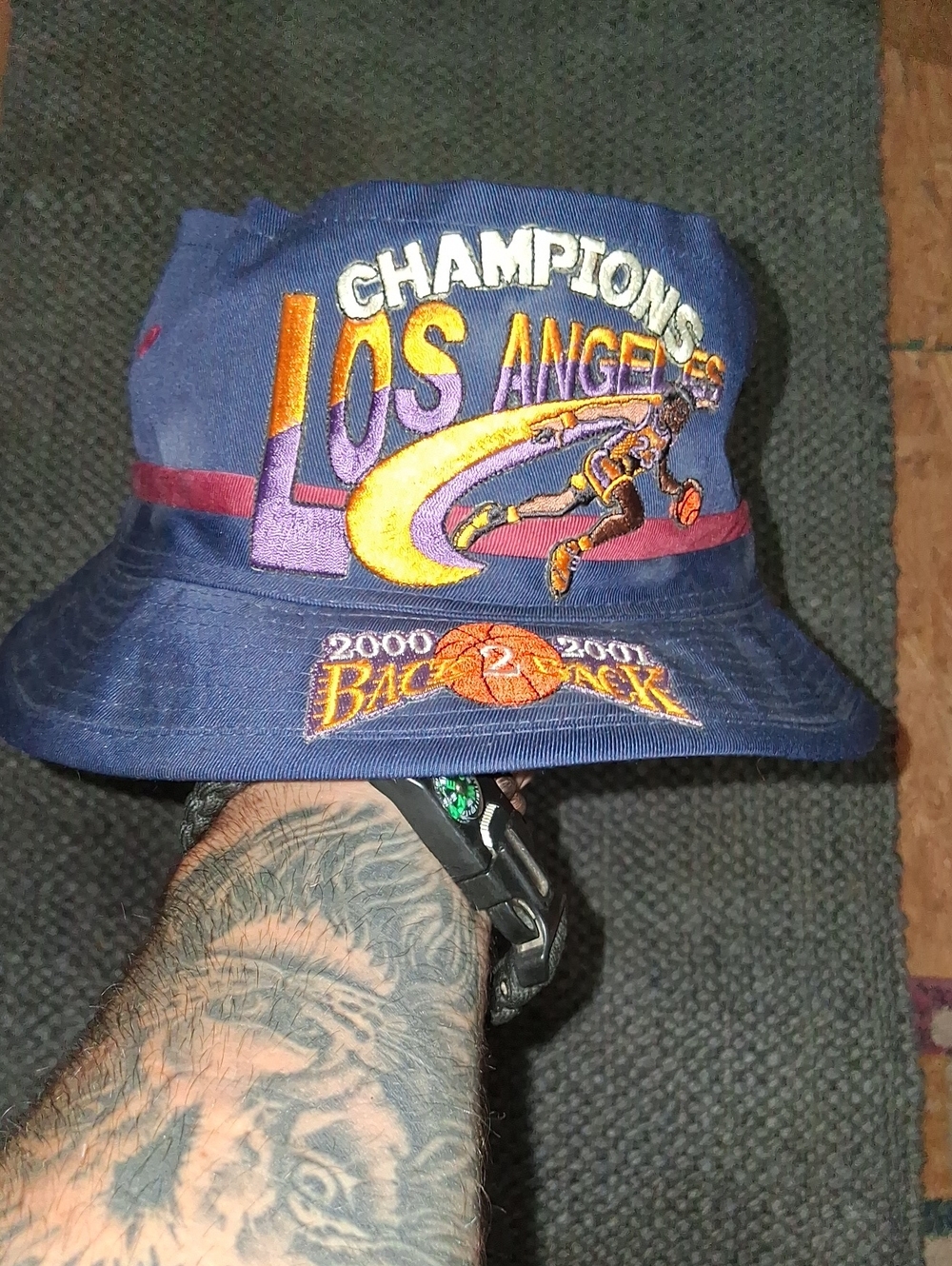 Super Vintage Los Angeles Lakers Champions Navy Blue Embroidered Bucket Hat!